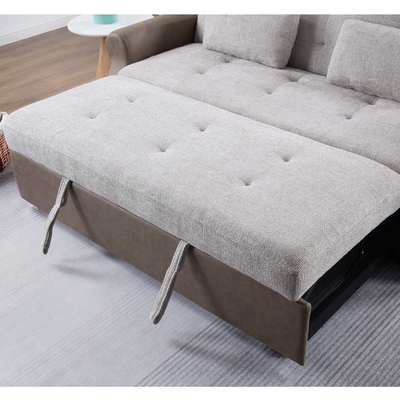 Queen Size Convertible Sleeper Sofa Bed, Удобная вытяжная кровать с регулируемой спинкой, Futon Sofa Bed, серая ткань и тёмно-коричневая ткань