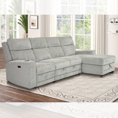 Big L-Shaped Sectional Sleeper Sofa with Pull-Out Bed and Storage Chaise and Power Recliner Chair, Warm Gray Chenille