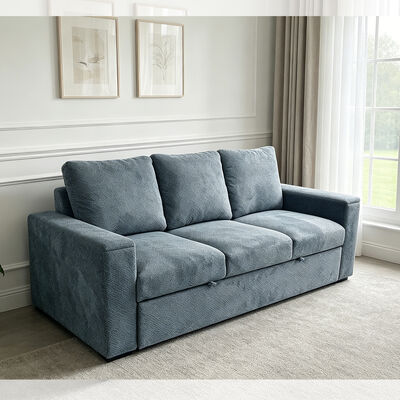 Диванная кровать Futon, диванная кровать с конвертируемым спальным диваном, удобная выдвижная кровать с регулируемой спинкой, рука с скрытыми держателями стальных чашек, синяя ткань