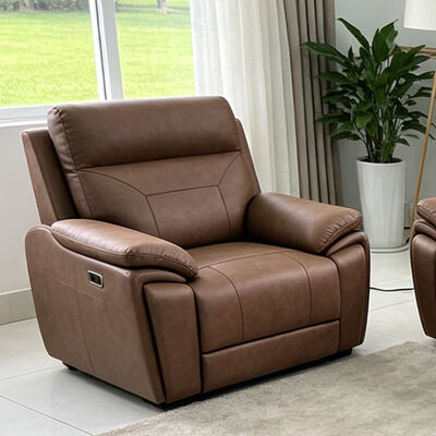 Power Recliner Sofa set with Dropdown Table and Storage Box, Brown Fabric-like vinyl