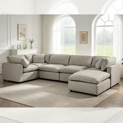 Секционный модульный диван с подушкой и подушками для сидений из серой ткани