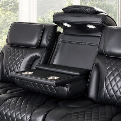 Power Recliner диванный набор с Power Recliner сиденья и Power Headrests и выпадающий стол и динамик и хранилище и светодиодный свет, массажная функция, черный кожаный