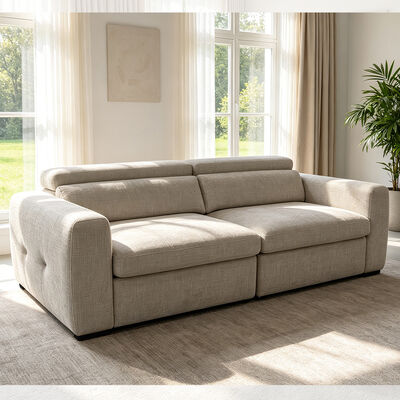 Sofa with 2 Power Pull-out Bed and Adjustable Headrest, Sand Fabric